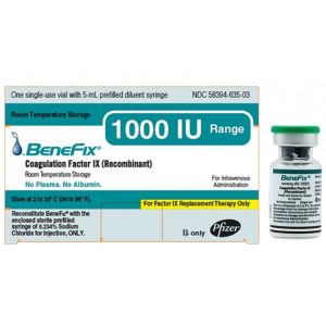 BENEFIX NONACOG ALFA 1000 IU ( RECOMBINANT COAGULATION FACTOR IX ) POWDER AND SOLVENT FOR SOLUTION FOR IV INJECTION VIAL